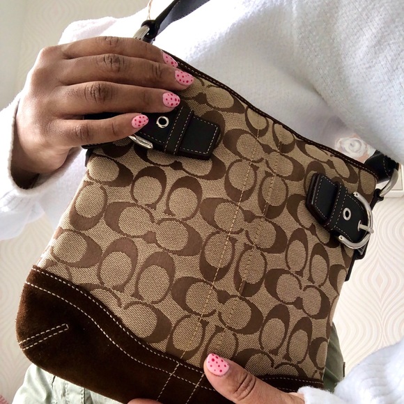 ✨NOT FOR SALE✨COACH Signature Soft Duffle Khaki Suede Leather Shoulder Bag -3577 - Picture 1 of 11